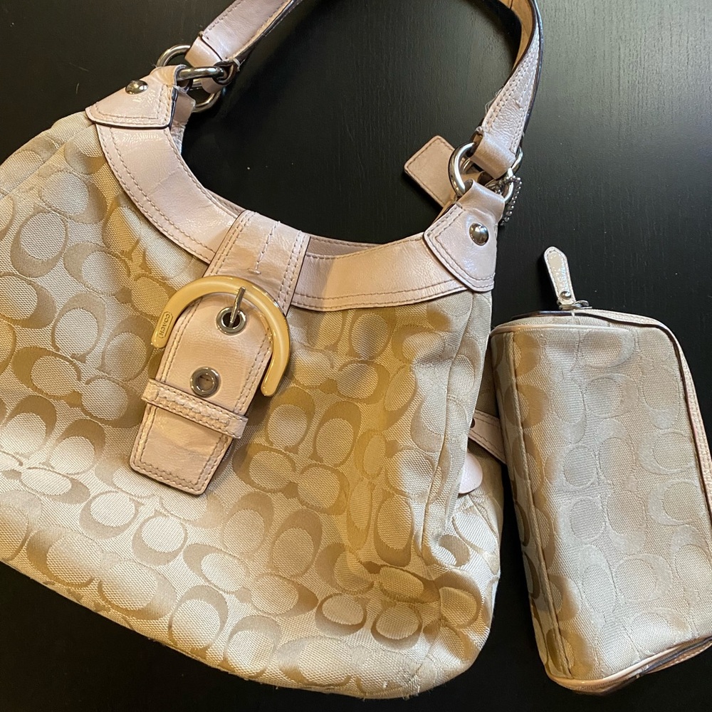 Coach E1193-f17094 Jacquard Shoulder Bag with coordinating zipper makeup pouch